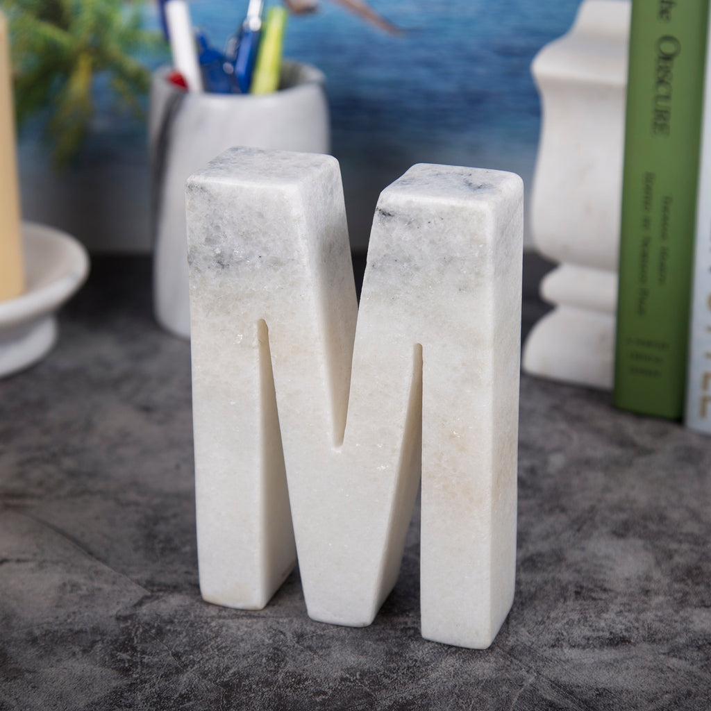Creative Home Natural Marble Stone Letter M Bookends, Organizer, Paper Weight