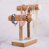 Creative Home Marble Stone and Mango Wood 2-Tier Necklace, Bracelet Display Stand