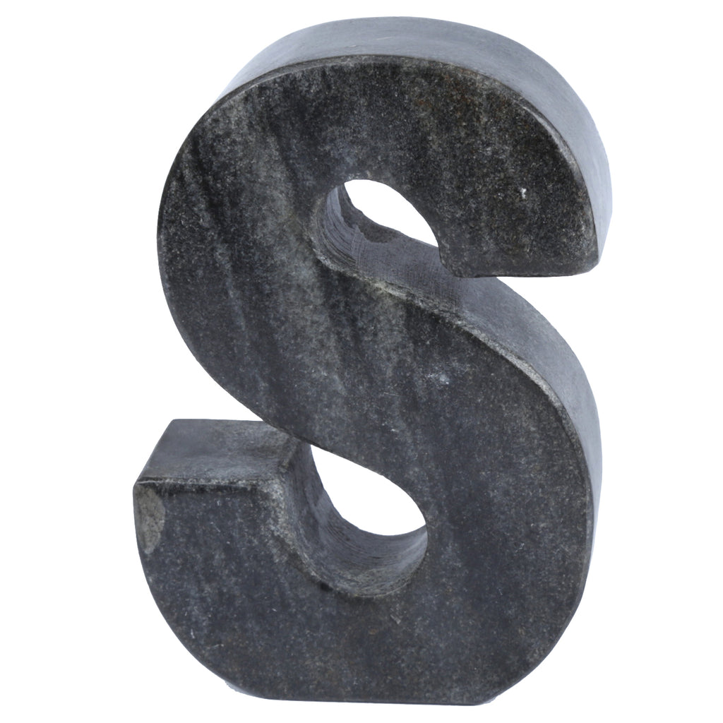 Creative Home Natural Black Stone Marble Letter S, Bookends, Dark Gray