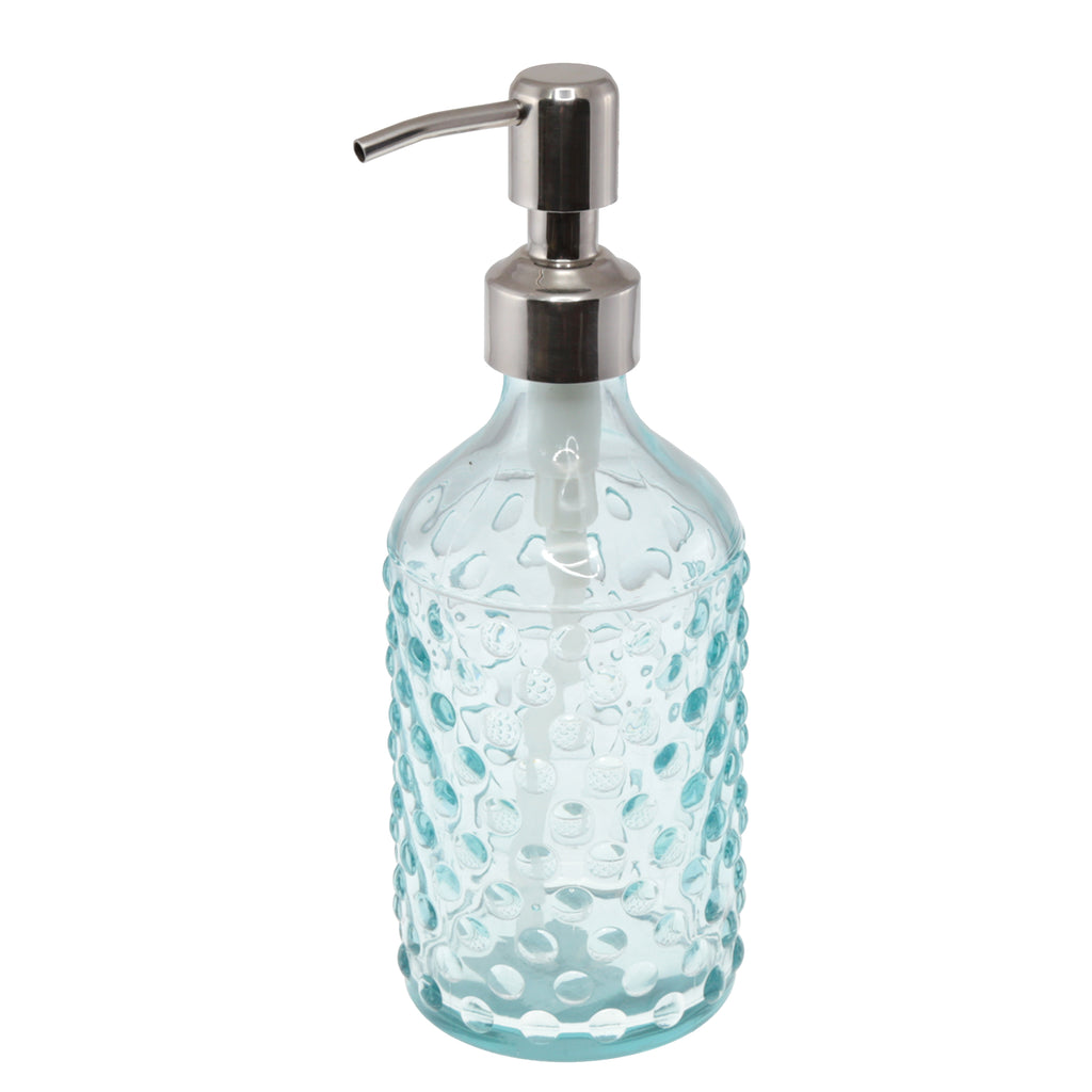 Creative Home Embossed Dot light Blue glass Liquid soap dispenser