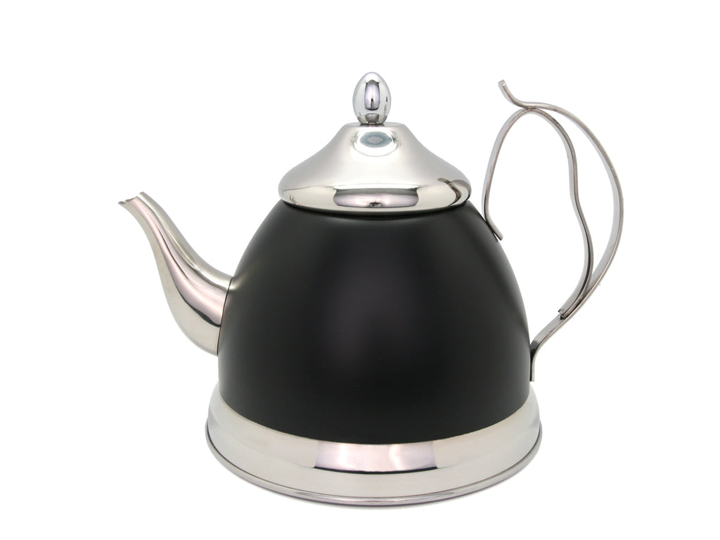 Evco International Nobili 2.0 Qt. Stainless Steel Tea Kettle with Removable Infuser Basket, quart, Opaque Black