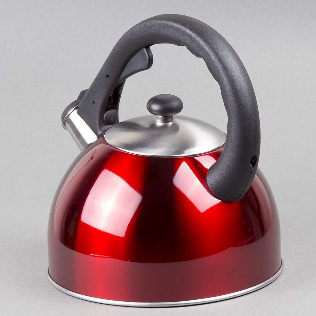 Satin Splendor 2.8 Quart Stainless Steel Whistling Tea Kettle with Capsulated Bottom, Metallic Cranberry