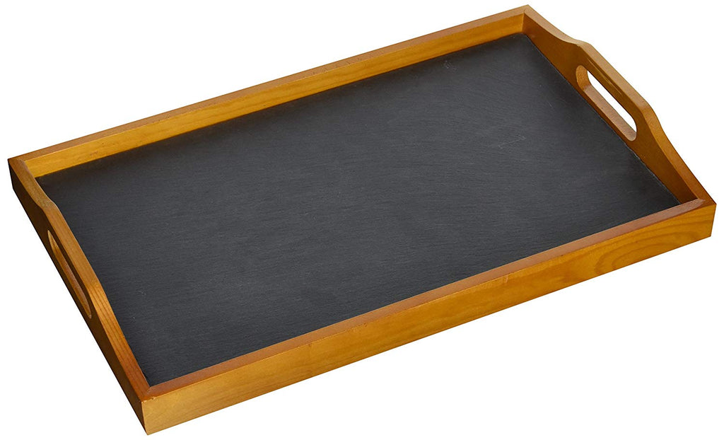 Creative Home Pine Wood and Slate Insert Handled Serving Tray