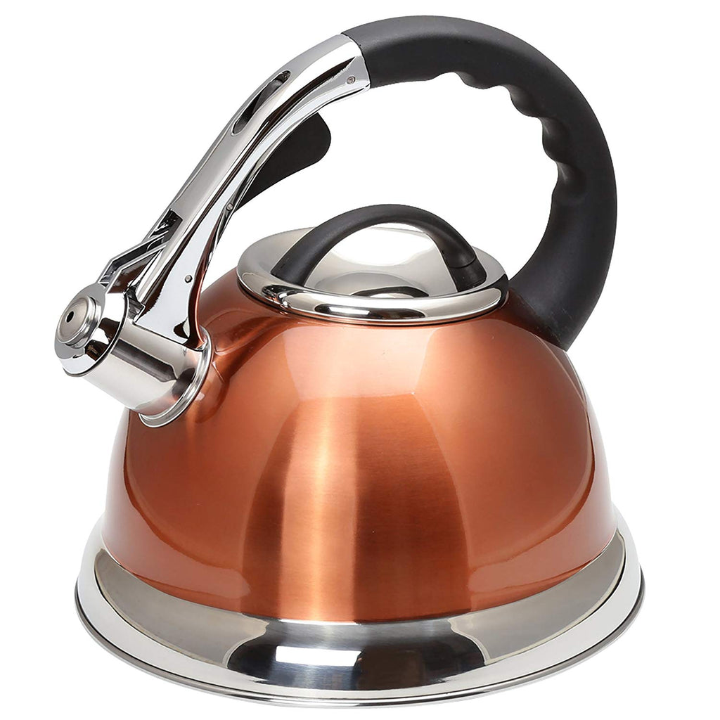 Creative Home 2.6 qt. Stainless Steel Whistling Tea Kettle Teapot with Folding Handle Aluminum Capsulated Bottom for Fast Boiling Heat Water, for Indu