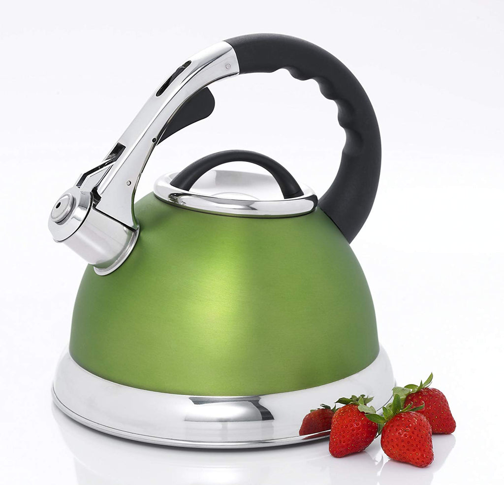 Creative Home 2.3 qt. Stainless Steel Whistling Tea Kettle Teapot with Ergonomic Wood Rubber Touching Handle, Satin Finish 11268