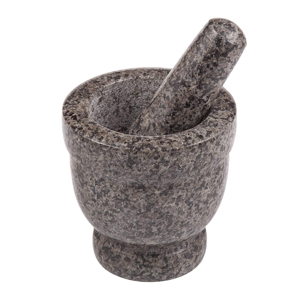 Natural Stone Granite Mortar and Pestle Set, 4" x 4", Gray