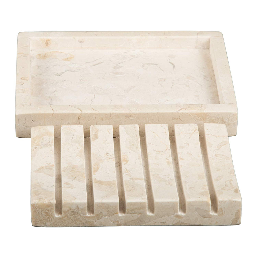 Natural Champagne Marble 2 Piece Bar Soap Dish, Soap Tray