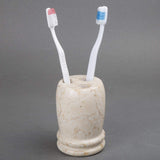 Natural Champagne Marble Stone Toothbrush Holder, Double Rings Collection, Beige