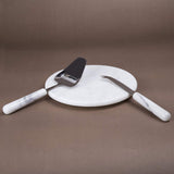 Genuine White Marble Stone 2Piece Serving Set, Stainless Steel Cheese Cutter Slicer & Cheese Knife