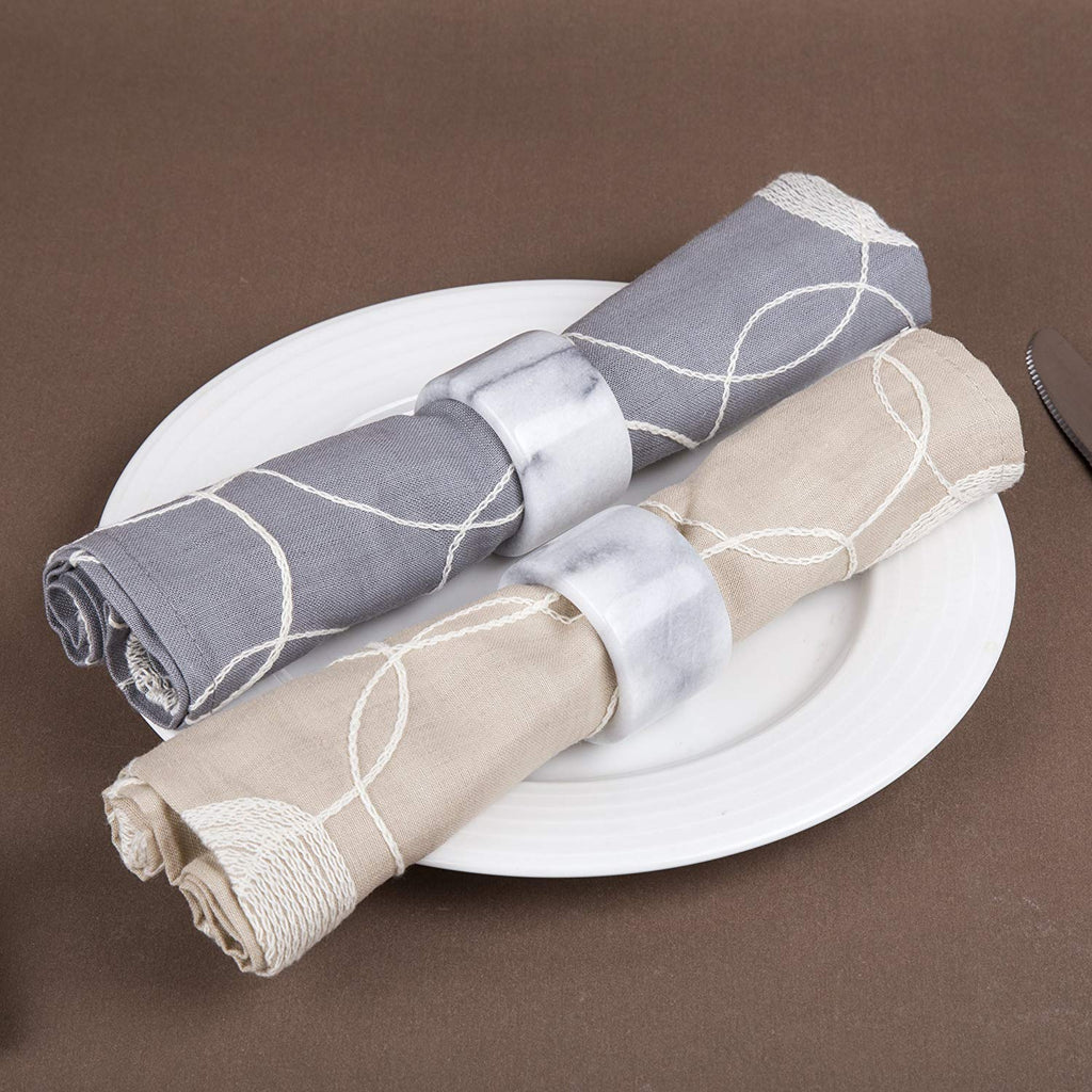 Natural White Marble Set of 4 Piece Napkin Ring, Holder for Table Settings